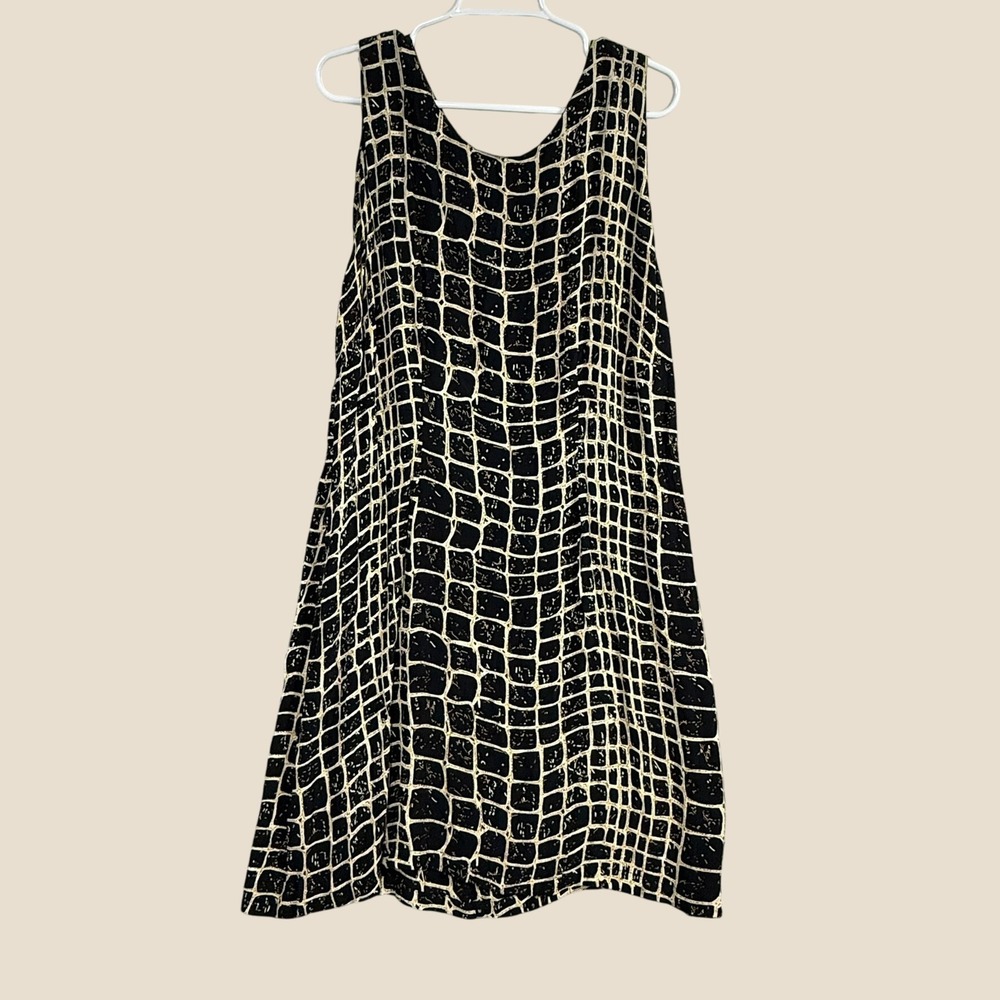 Avenue Womens Plus Size 20 Black Tan Grid Print Rayon Sleeveless Shift Dress